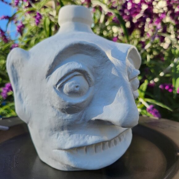 NEW West African Face Jug Pottery Pot Clay Unfinished Unglazed Matte White Vase - Picture 6 of 9